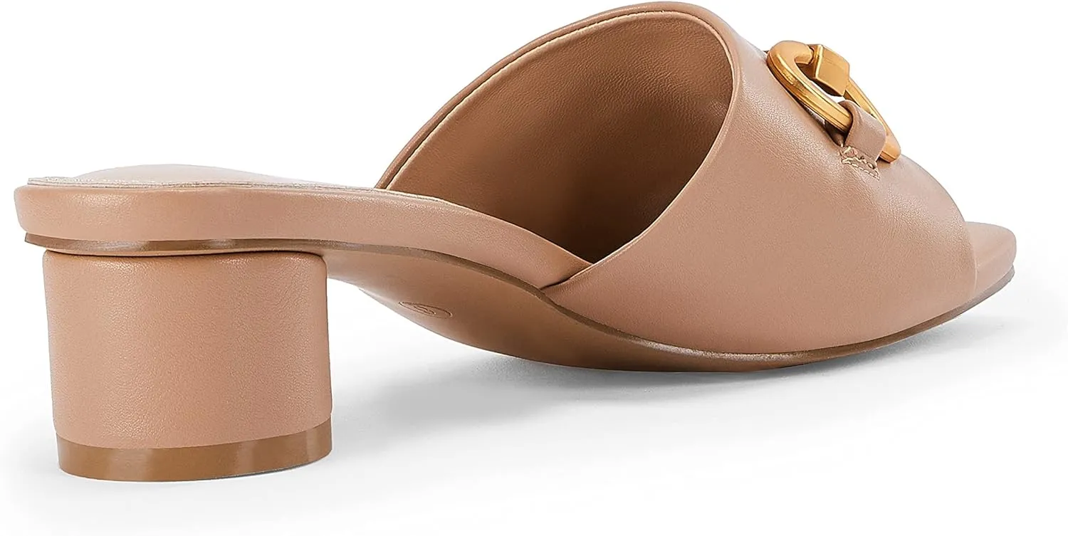Coutgo Women's Slide Sandals Square Open Toe Slip on Comfortable Mules Block Low Heel Metal Chain Dressy Shoes