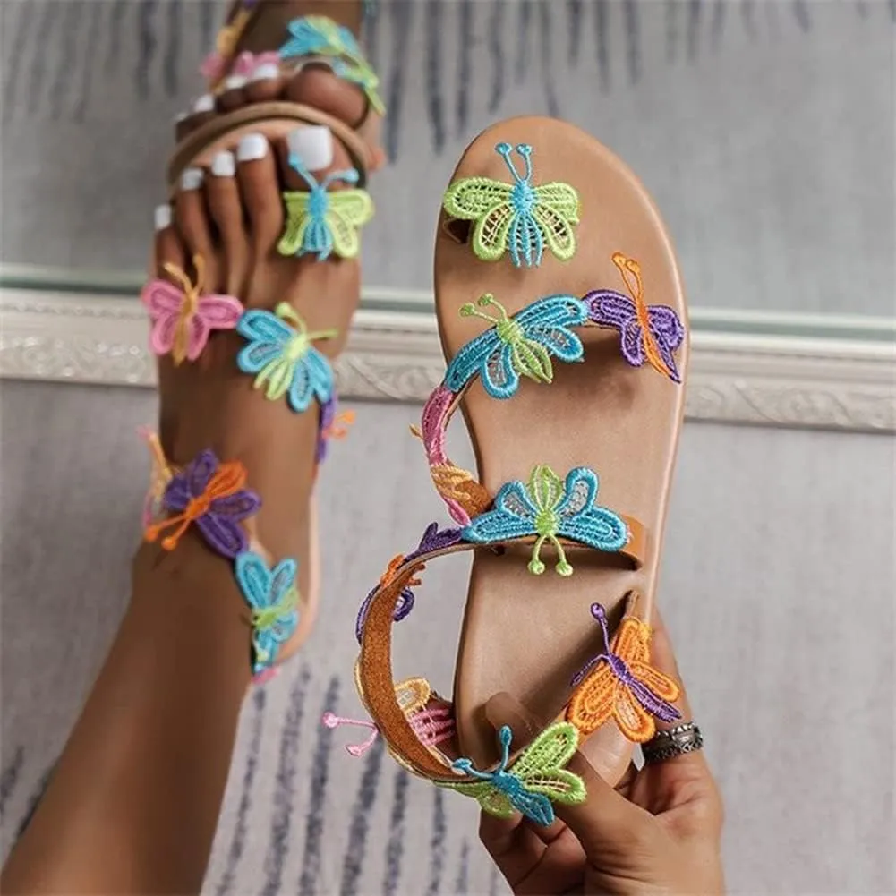 COVOYYAR Women Summer Sandals Beach Flat Sandals Bohemian Butterfly Flip-Flops Causal Comfortable Shoes