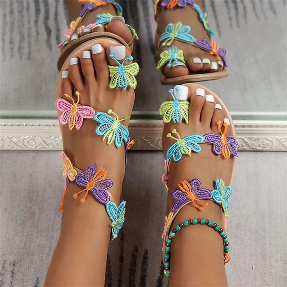 COVOYYAR Women Summer Sandals Beach Flat Sandals Bohemian Butterfly Flip-Flops Causal Comfortable Shoes