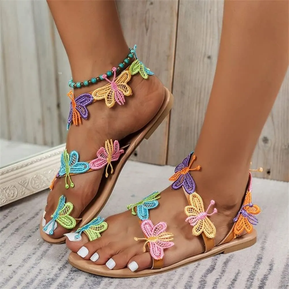 COVOYYAR Women Summer Sandals Beach Flat Sandals Bohemian Butterfly Flip-Flops Causal Comfortable Shoes