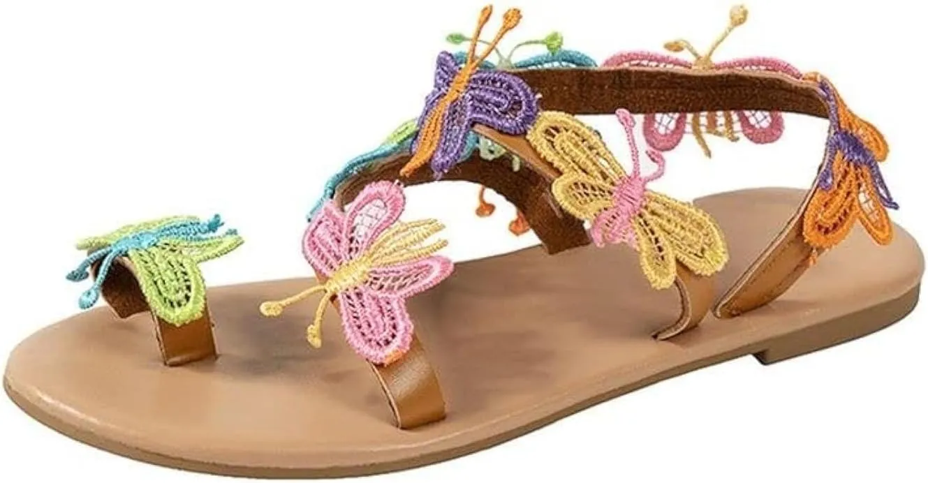 COVOYYAR Women Summer Sandals Beach Flat Sandals Bohemian Butterfly Flip-Flops Causal Comfortable Shoes