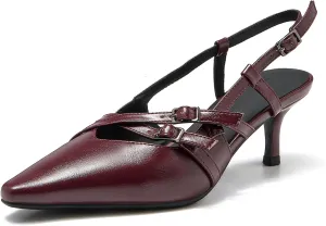 Cozivwaiy Slingback Kitten Heels for Women Pointed Toe Kitten Heel with Buckle Formal Elegant Business Shoes