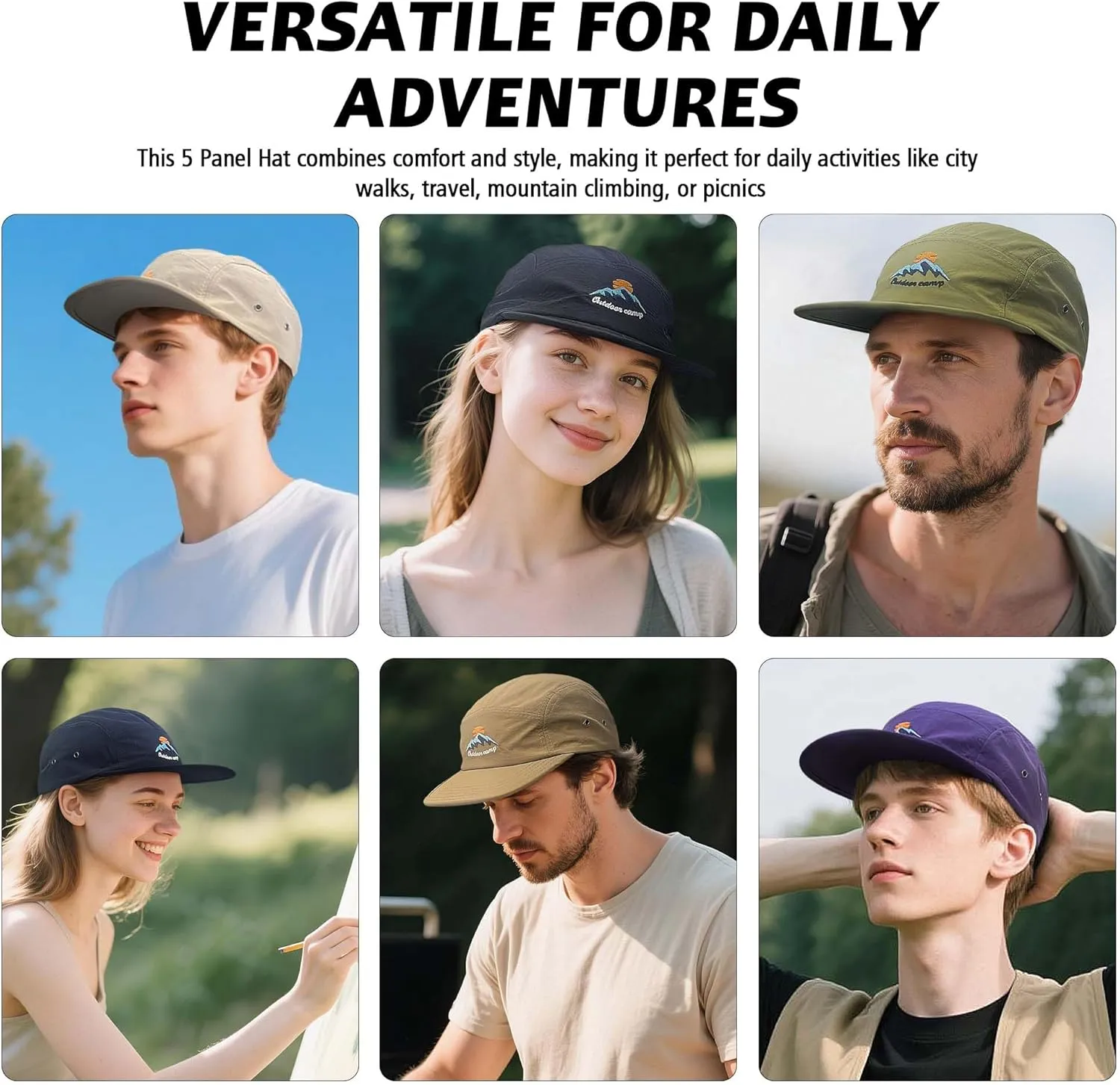Croogo 5 Panel Baseball Cap Flat Brim Hats for Men Urban Street Camper Hats Waterproof Dad Hat Trucker Umpire Sun Caps