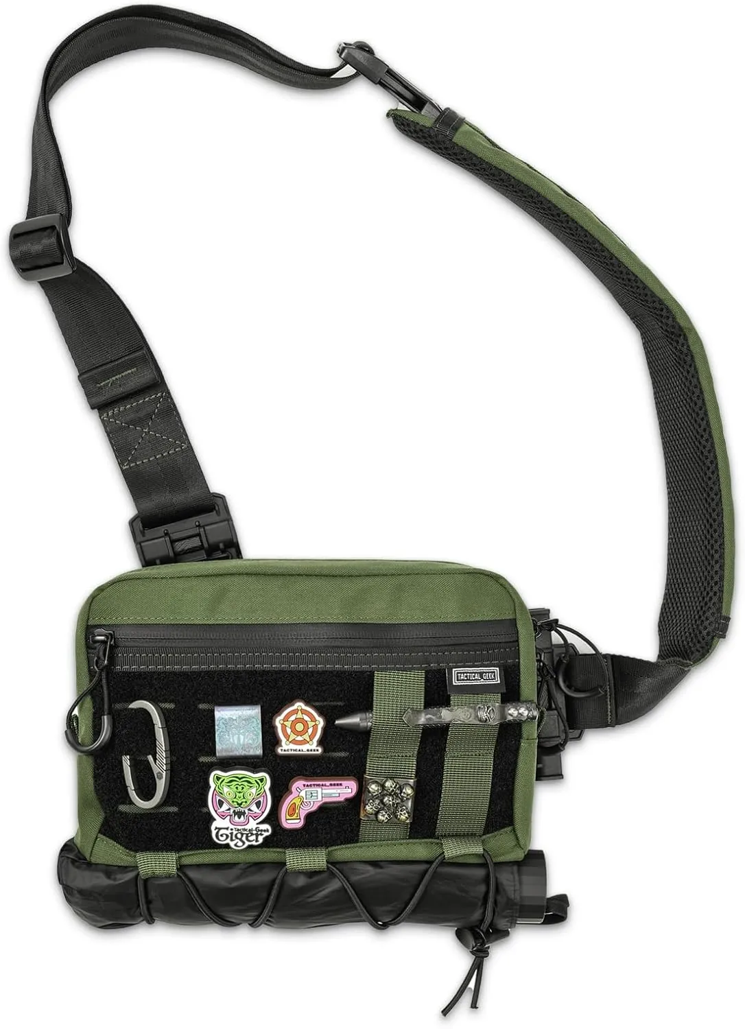 Crossbody Shoulder Bag, Nylon Multipurpose Daypack, Chest Backpack Casual Shoulder for Daily Carry (Black Green-L3S-CR-Small)