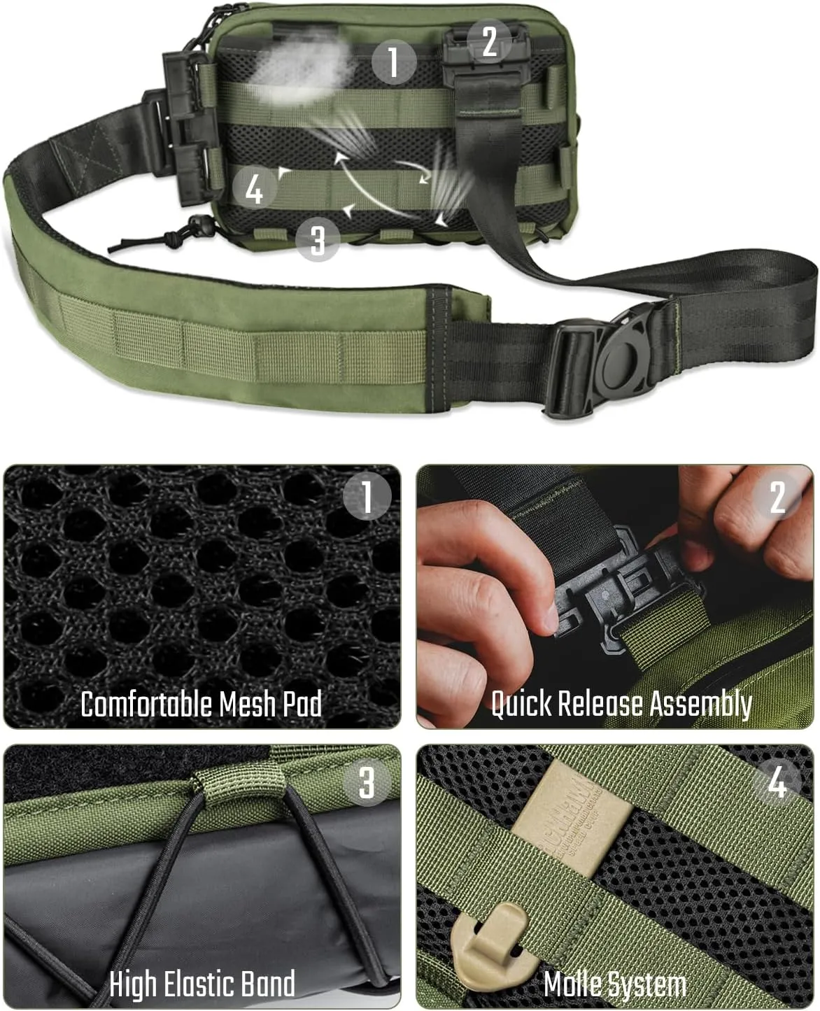 Crossbody Shoulder Bag, Nylon Multipurpose Daypack, Chest Backpack Casual Shoulder for Daily Carry (Black Green-L3S-CR-Small)