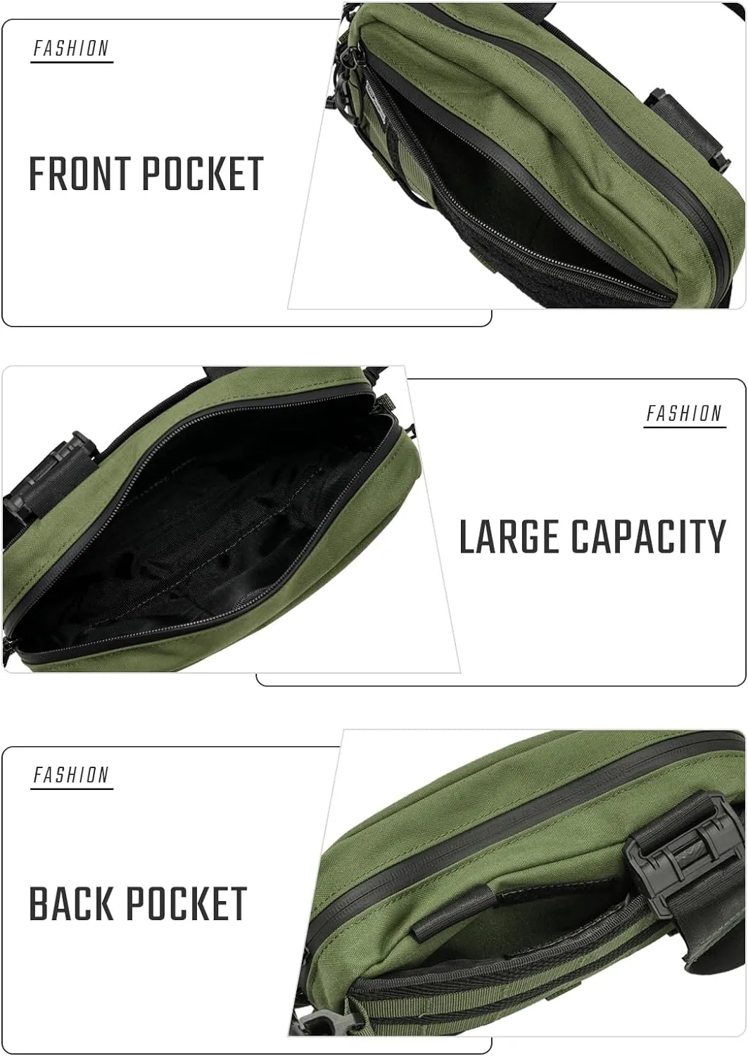 Crossbody Shoulder Bag, Nylon Multipurpose Daypack, Chest Backpack Casual Shoulder for Daily Carry (Black Green-L3S-CR-Small)