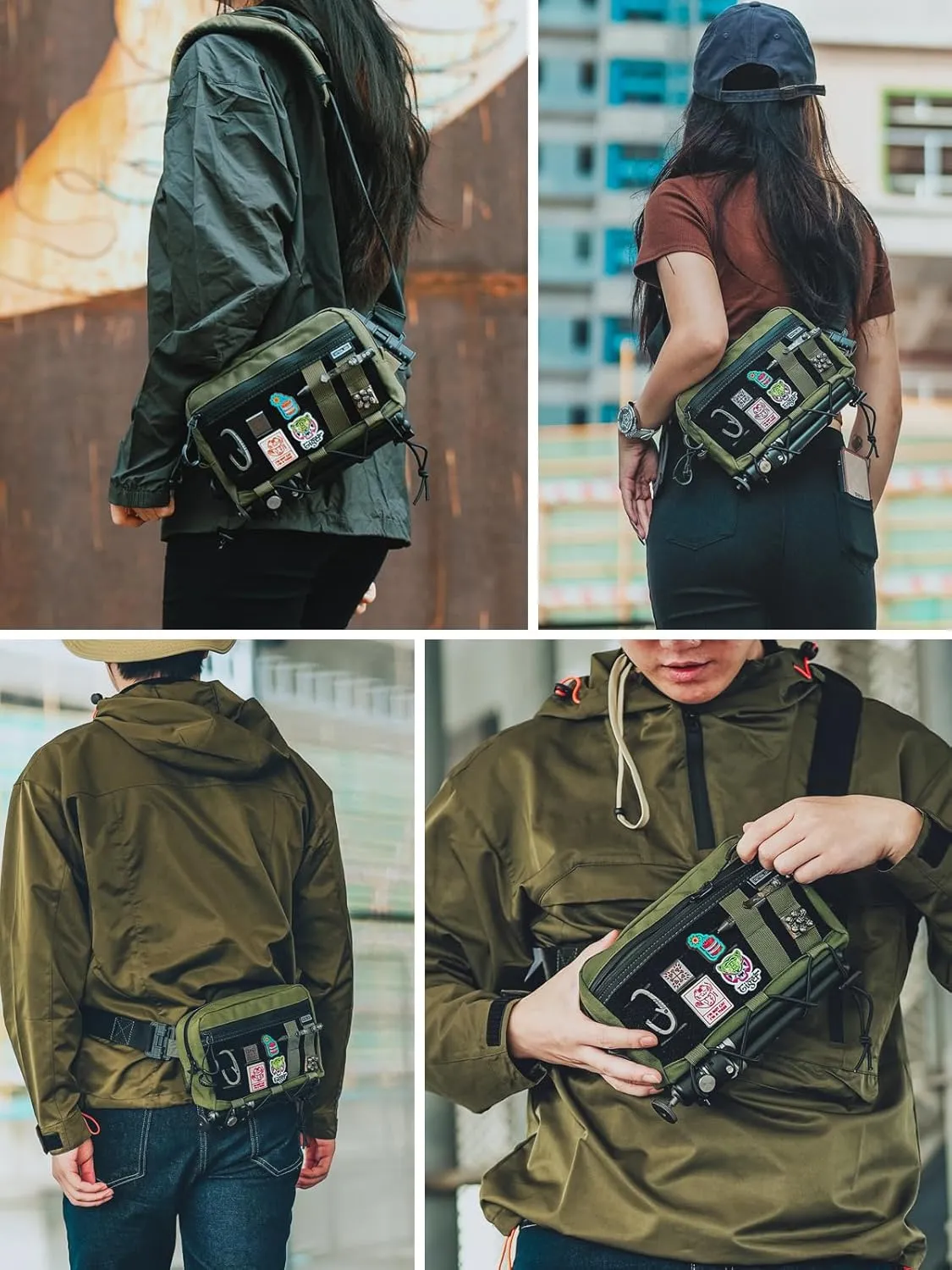 Crossbody Shoulder Bag, Nylon Multipurpose Daypack, Chest Backpack Casual Shoulder for Daily Carry (Black Green-L3S-CR-Small)