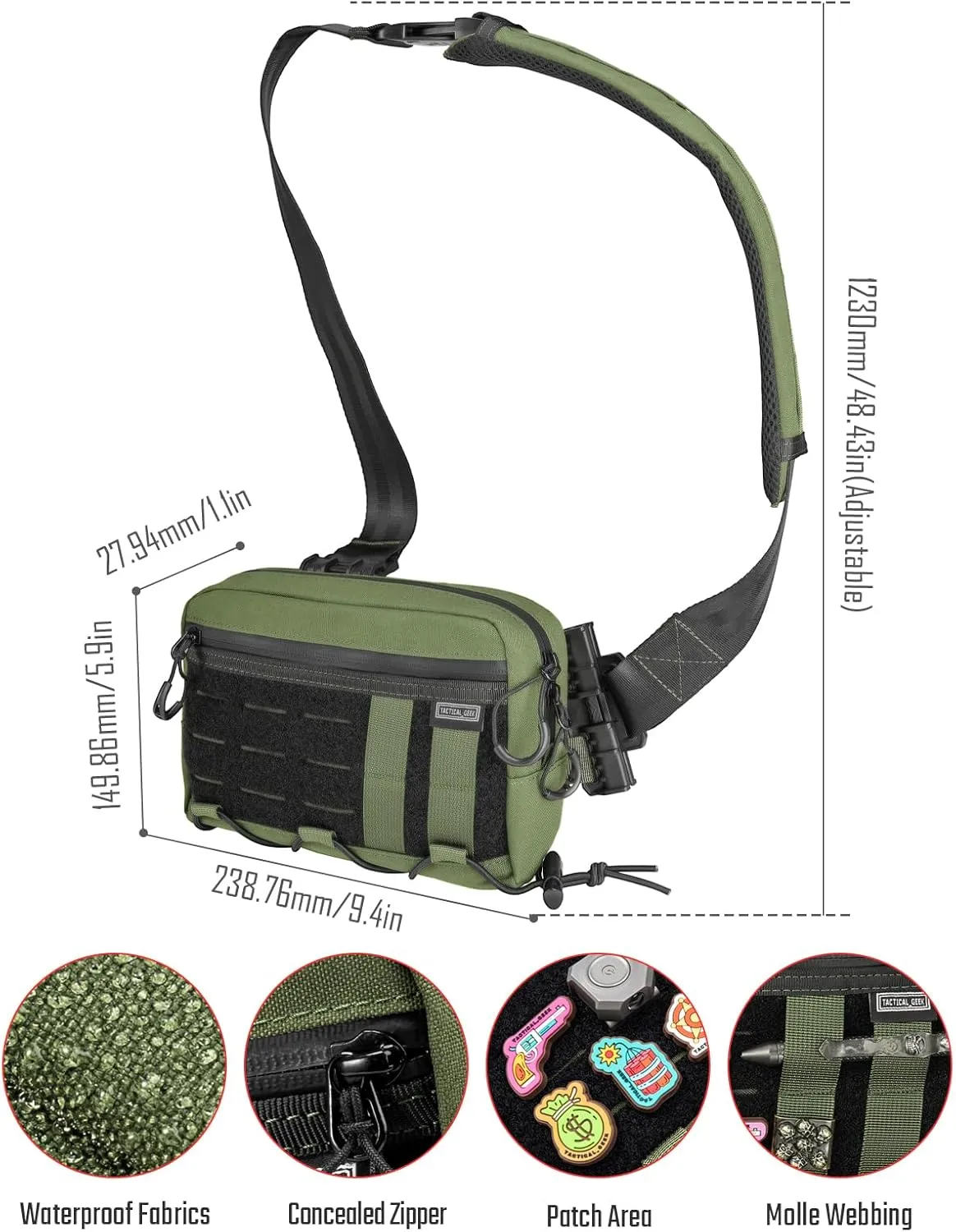 Crossbody Shoulder Bag, Nylon Multipurpose Daypack, Chest Backpack Casual Shoulder for Daily Carry (Black Green-L3S-CR-Small)