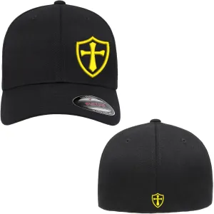 Crusader Cross Military Logo Front and Back Embroidered Flexfit Hat Black Grey Navy Red Olive Royal Blue Curved or Flat Brim