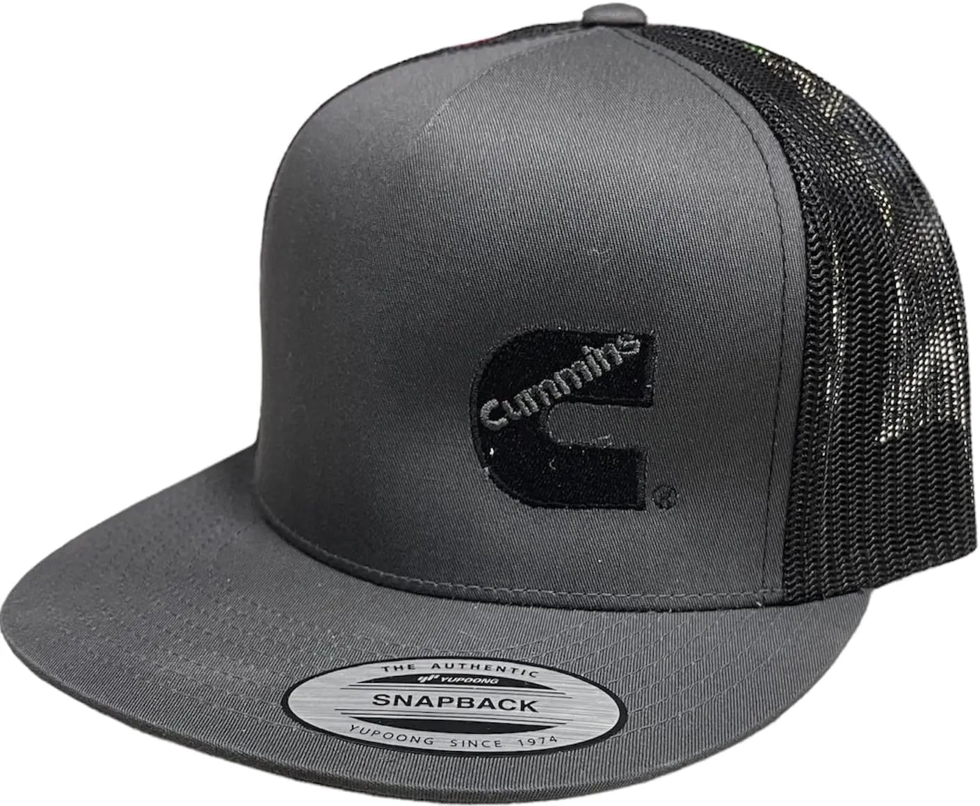 Cumins Charcoal Trucker Black mesh snap Back hat Cap Flatbill Snapback, Charcoal/Black