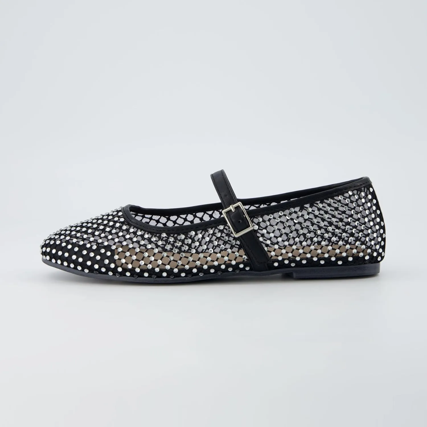 CUSHIONAIRE Women's Maxie Rhinestone Mesh Flat  Memory Foam and Wide Widths Available