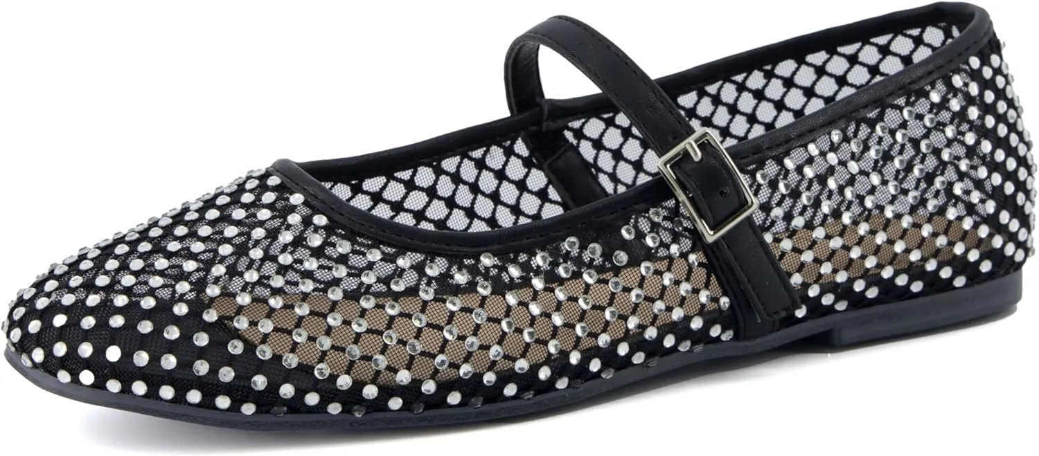 CUSHIONAIRE Women's Maxie Rhinestone Mesh Flat  Memory Foam and Wide Widths Available