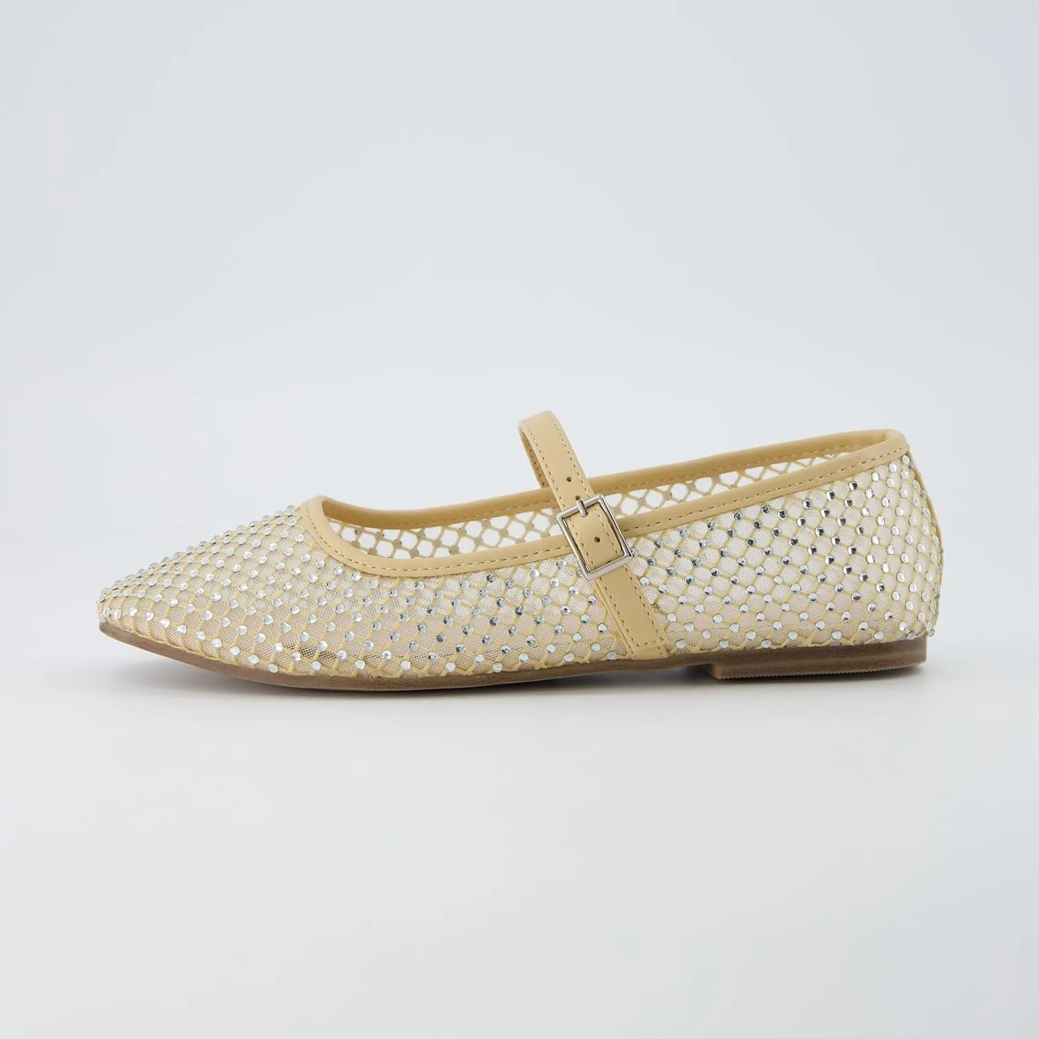 CUSHIONAIRE Women's Maxie Rhinestone Mesh Flat  Memory Foam and Wide Widths Available