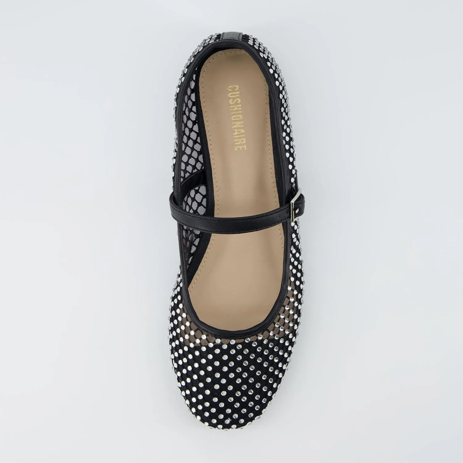 CUSHIONAIRE Women's Maxie Rhinestone Mesh Flat  Memory Foam and Wide Widths Available