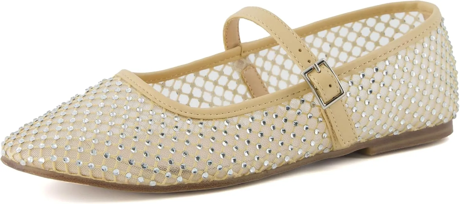 CUSHIONAIRE Women's Maxie Rhinestone Mesh Flat  Memory Foam and Wide Widths Available