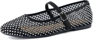 CUSHIONAIRE Women's Maxie Rhinestone Mesh Flat  Memory Foam and Wide Widths Available
