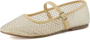 CUSHIONAIRE Women's Maxie Rhinestone Mesh Flat  Memory Foam and Wide Widths Available