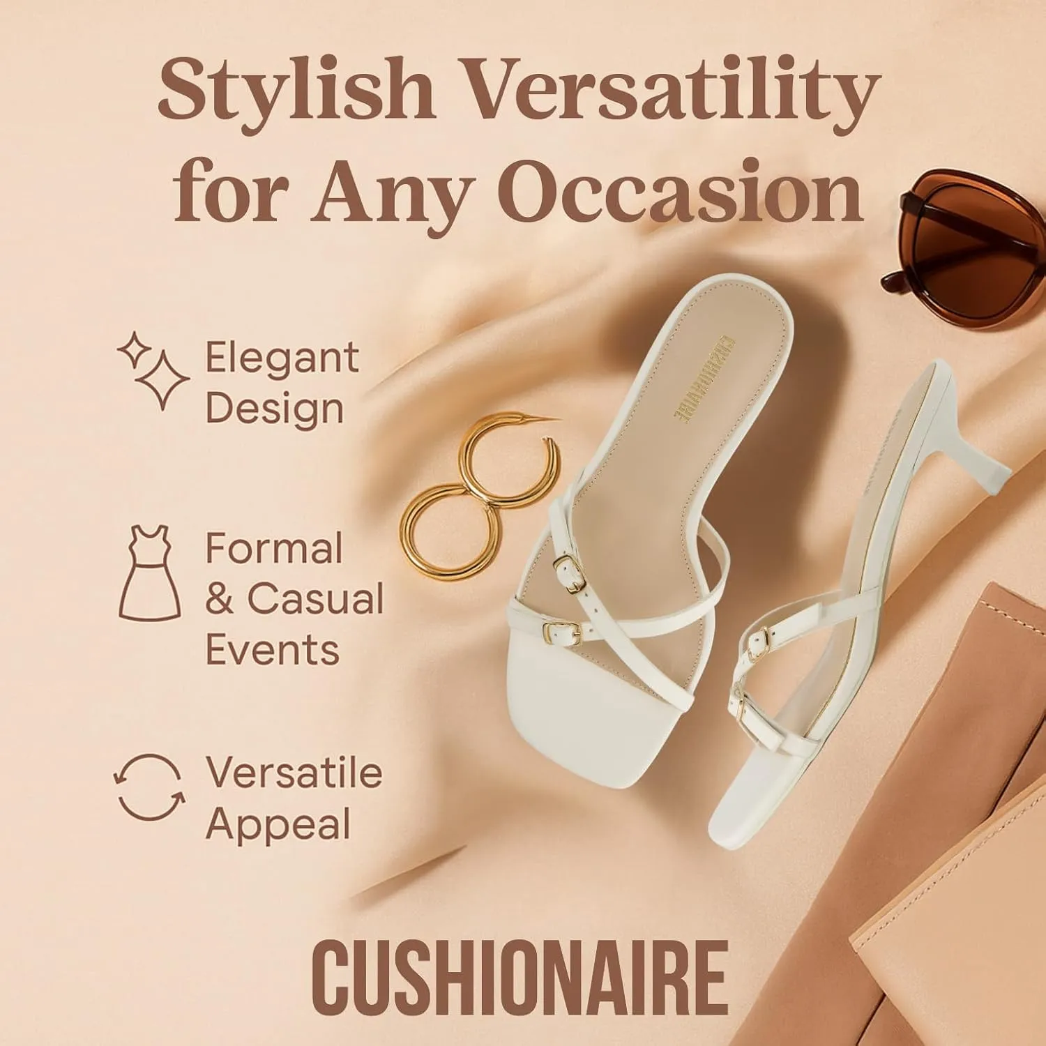 CUSHIONAIRE Women's Milan Kitten Heel Sandals  Memory Foam, Wide Widths Available