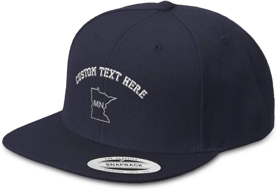 Custom Snapback Hats for Men & Women Minnesota State Map Mn Embroidery Acrylic
