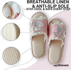 Cute Linen House Slippers for Women – Summer Breathable Indoor Open-Toe Slide with Anti-Slip Sole, Asian-Inspired Comfort Design