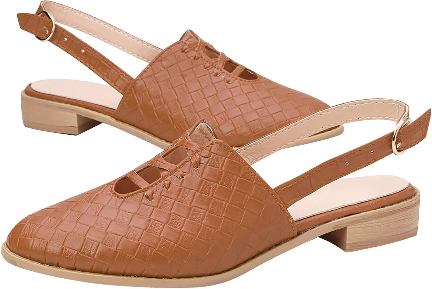 Cutout Sandal for Women Fashion Pointed Toe Closed Toe Weave Strap Buckle Casual Flat Sandalias Summer Comfortable Low Heel Slides Mules Shoes