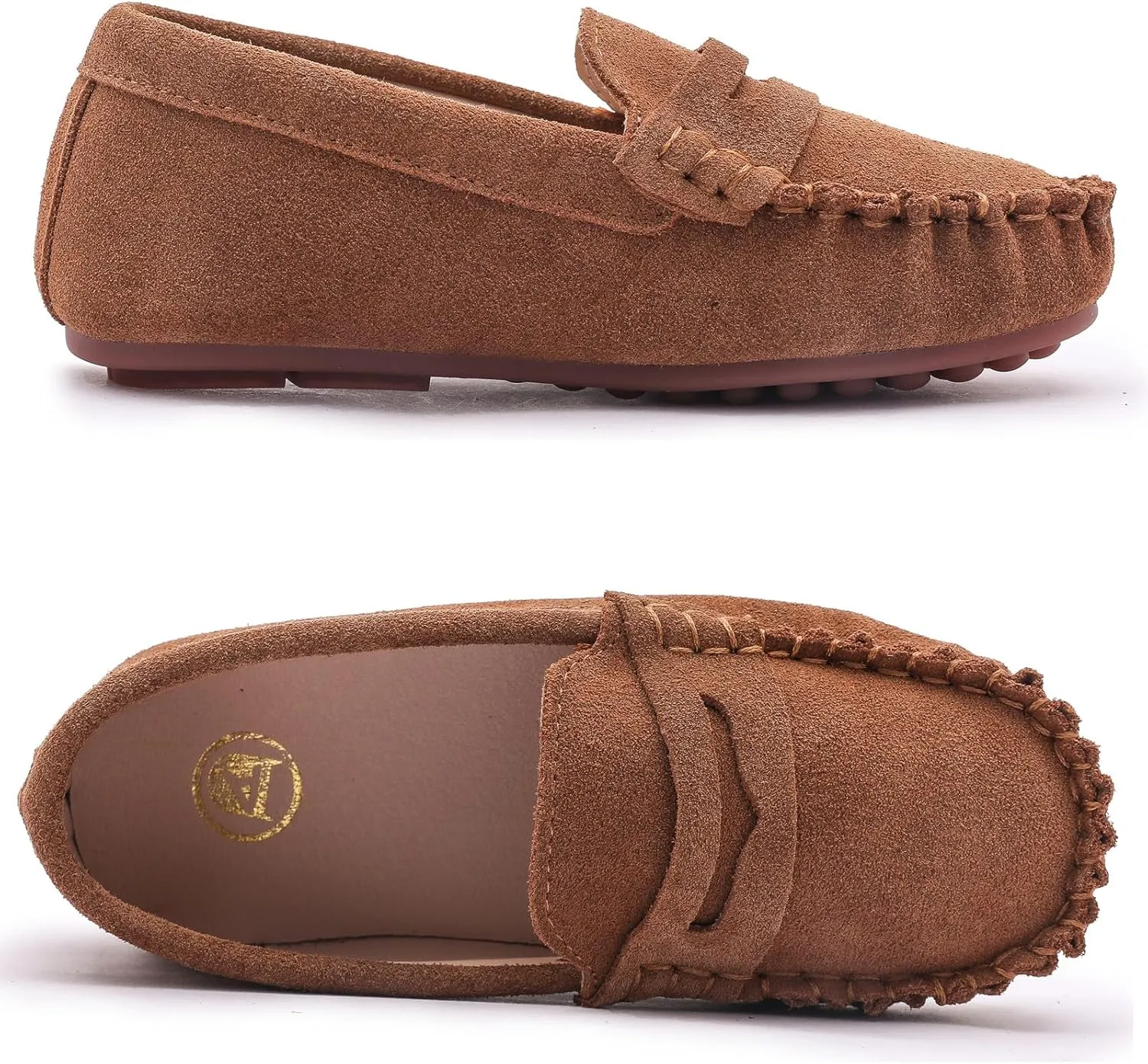 DADAWEN Toddler Little Kid Boys Girls Soft Suede Leather Slip On Loafer Flats Dress Shoes Casual Boat Shoes Wedding Church School Oxford Shoes Loafers