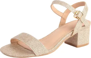 DADAWEN Women's Open Toe Ankle Strap Glitter Low Block Chunky Heels Sandals Dress Pumps Shoes