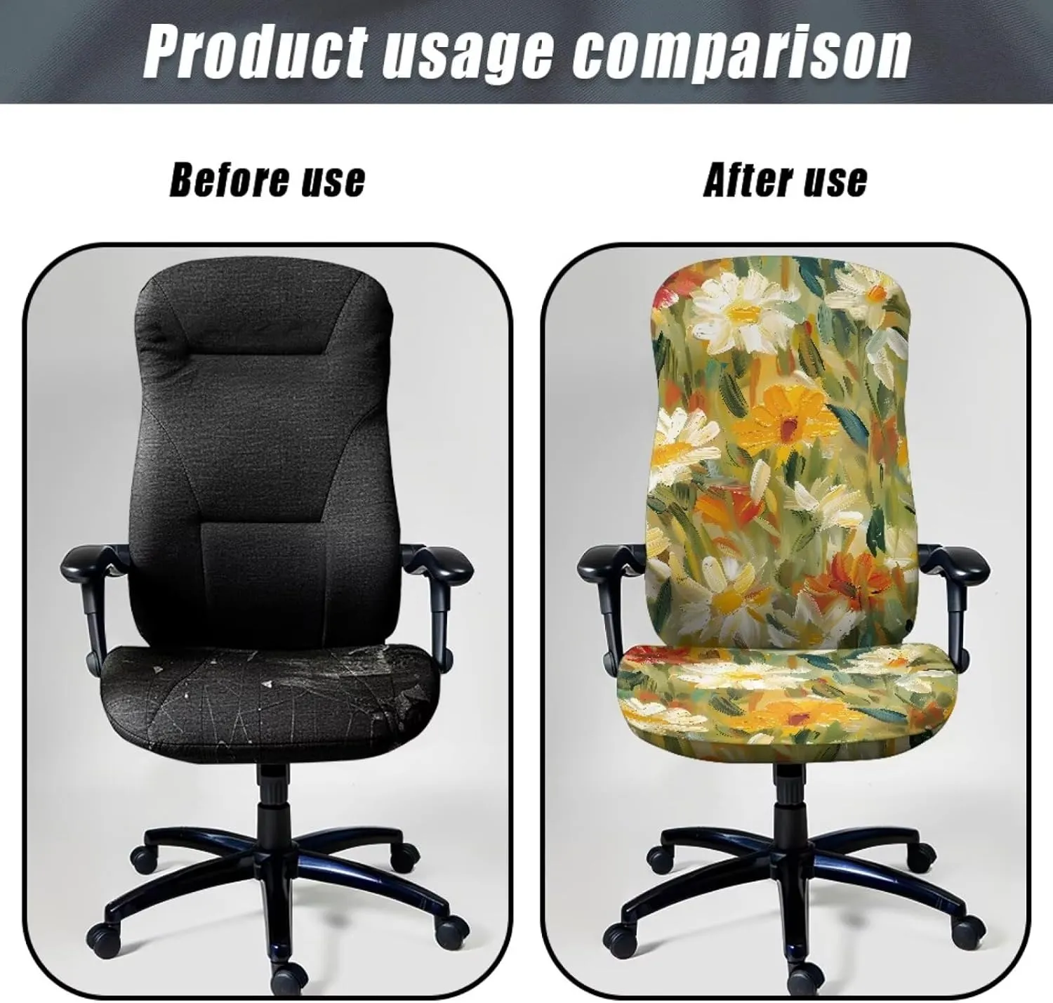 Daisy Oil Painting Print Office Chair Cover, Removable Office Chair Seat Covers Breathable Rotating Chair Slipcovers Water Resistant High Back Computer Chair Cover-L
