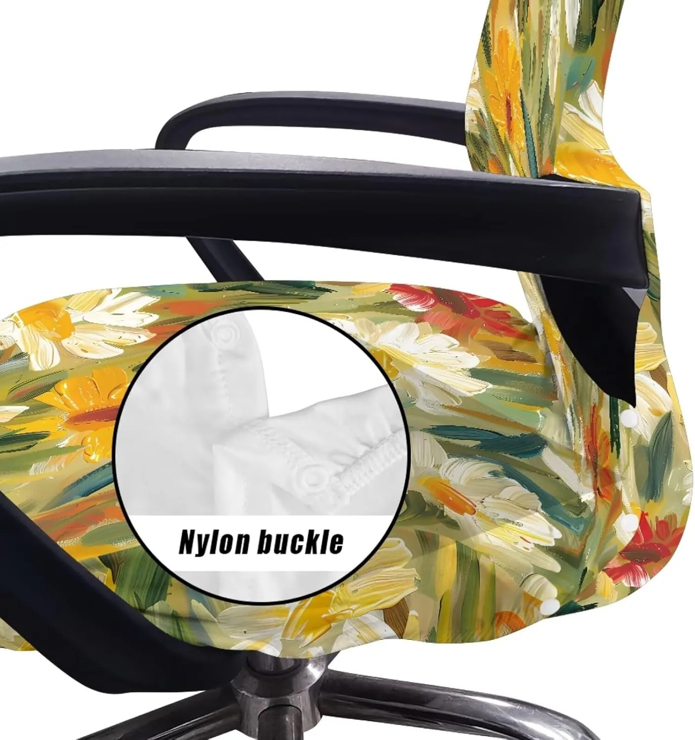 Daisy Oil Painting Print Office Chair Cover, Removable Office Chair Seat Covers Breathable Rotating Chair Slipcovers Water Resistant High Back Computer Chair Cover-L