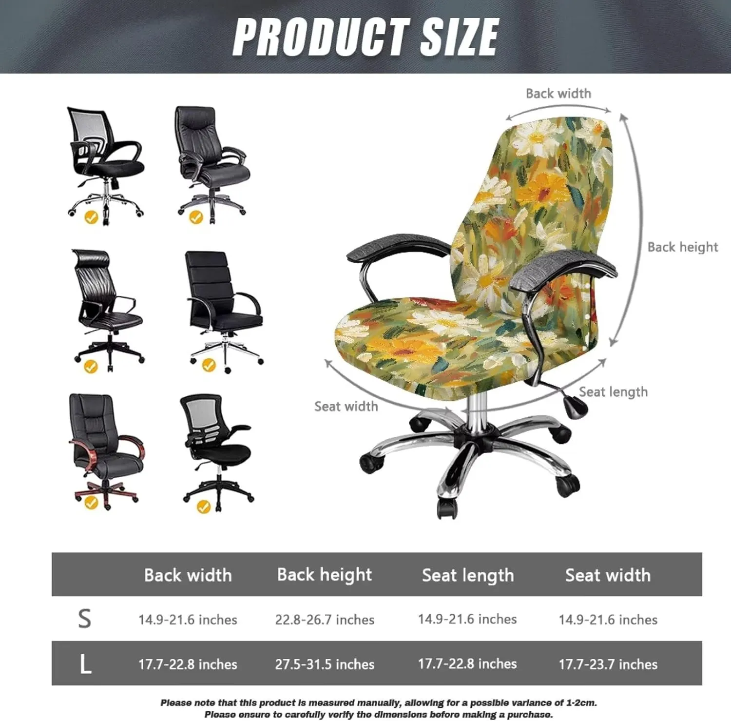 Daisy Oil Painting Print Office Chair Cover, Removable Office Chair Seat Covers Breathable Rotating Chair Slipcovers Water Resistant High Back Computer Chair Cover-L