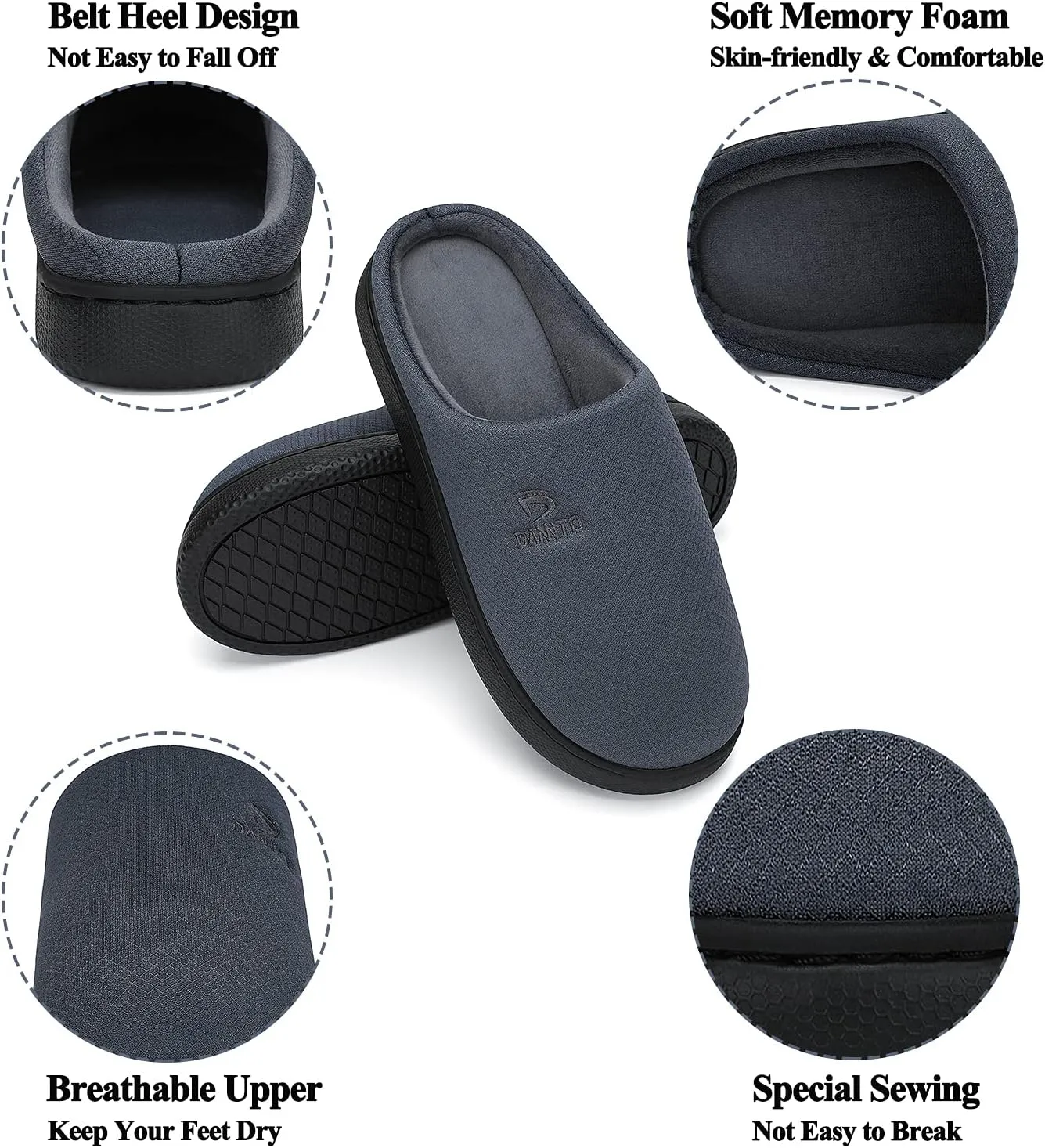Dannto Womens Mens Memory Foam Slippers House Slide Sandals Bedroom Home Indoor Cozy Closed Toe Shoes