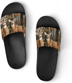 Deer in The Forests Women's House Sandals Non Slide Bathroom Beach Slippers for Men
