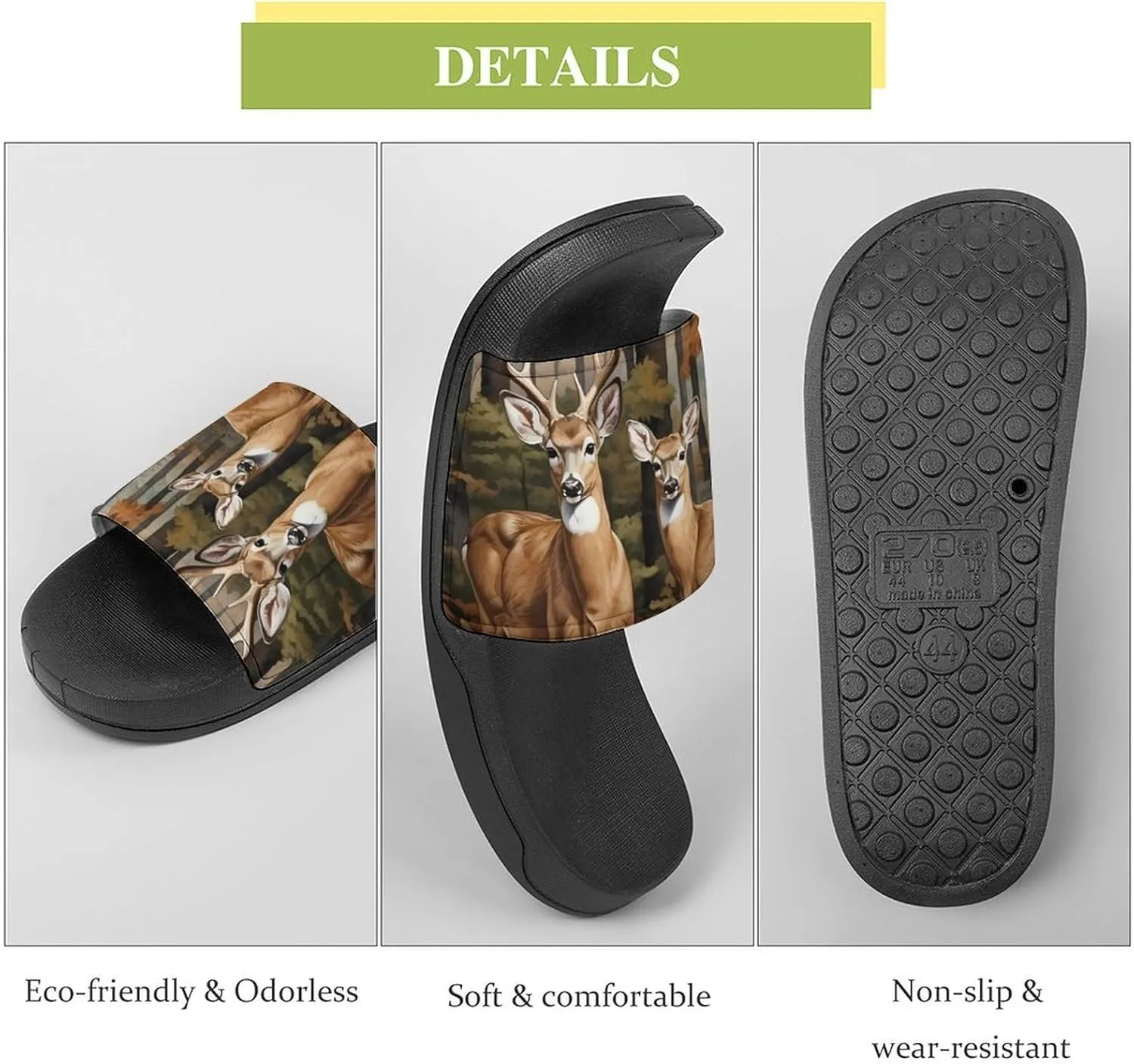 Deer in The Forests Women's House Sandals Non Slide Bathroom Beach Slippers for Men
