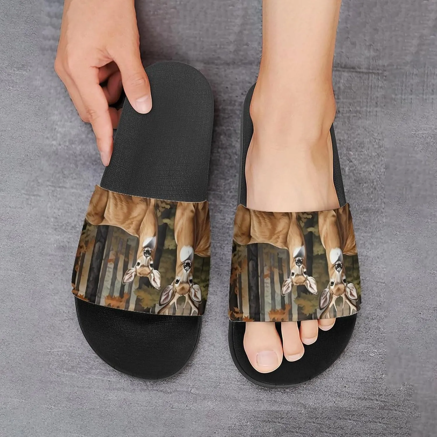 Deer in The Forests Women's House Sandals Non Slide Bathroom Beach Slippers for Men