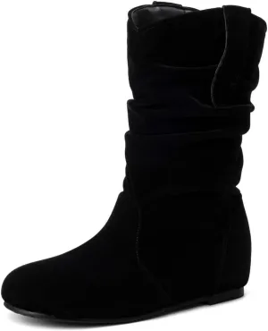 DINTAHA Womens Slouch Flat Boots Mid Calf Flat Boots Low Heel Fall Slouchy Cowgirl Boots