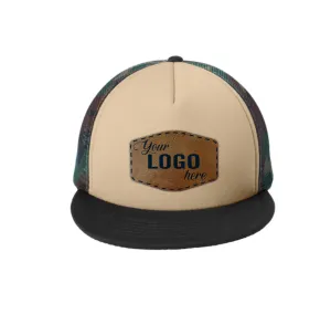 District Flat Bill Snapback Trucker Cap - Leather Patch