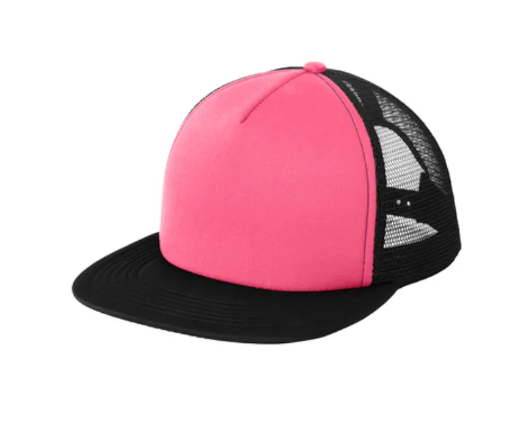 District Flat Bill Snapback Trucker Cap - Leather Patch