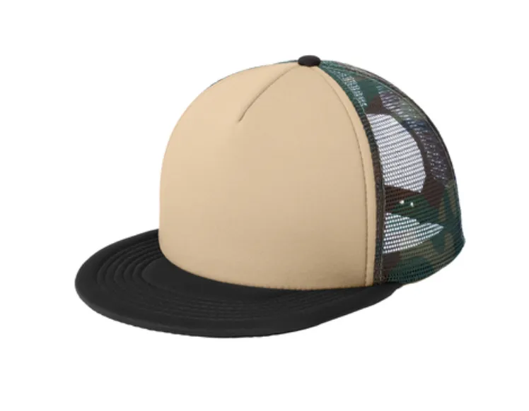 District Flat Bill Snapback Trucker Cap - Leather Patch