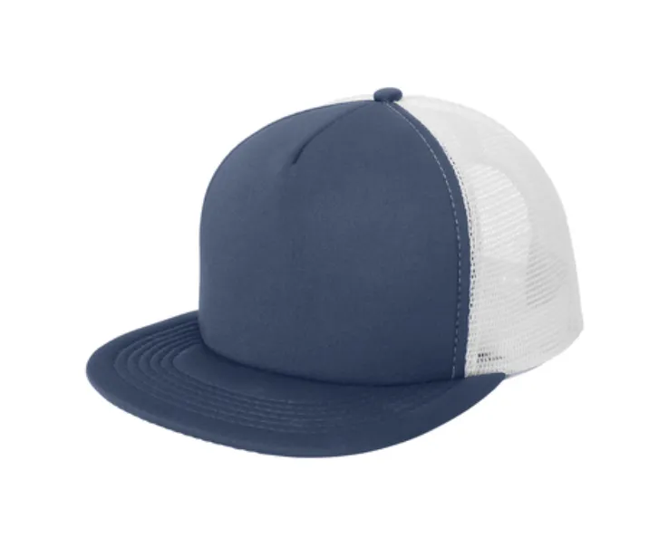 District Flat Bill Snapback Trucker Cap - Leather Patch