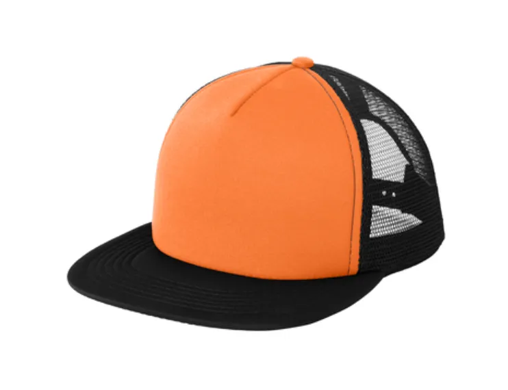 District Flat Bill Snapback Trucker Cap - Leather Patch