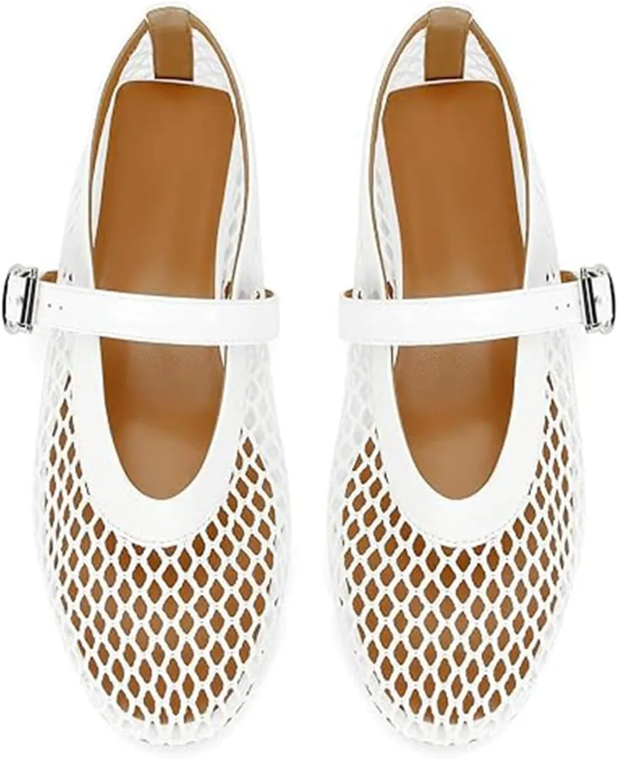 Divanne Ballet Flats for Women, Leopard Ballerina Shoes Crystal-Embellished Mary Jane Flats Mesh Flat Shoes