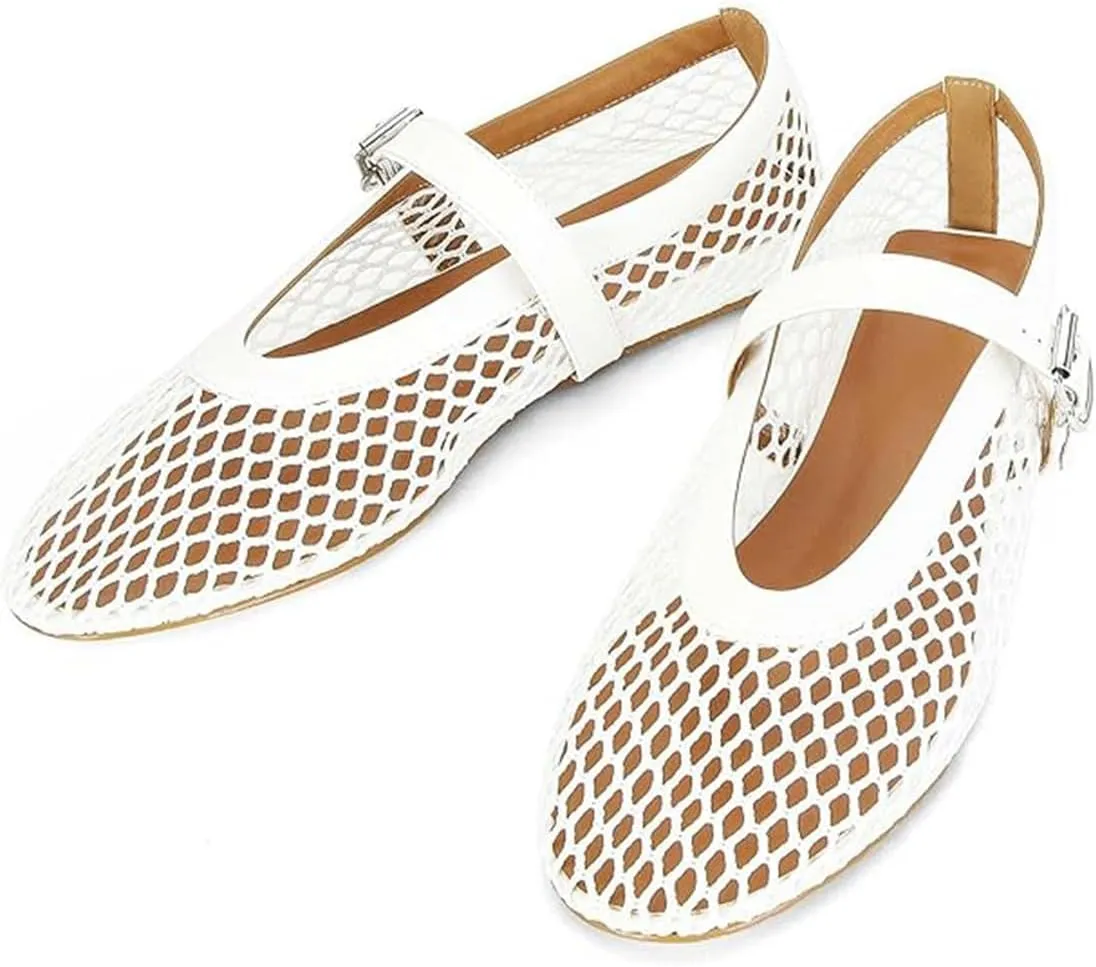 Divanne Ballet Flats for Women, Leopard Ballerina Shoes Crystal-Embellished Mary Jane Flats Mesh Flat Shoes