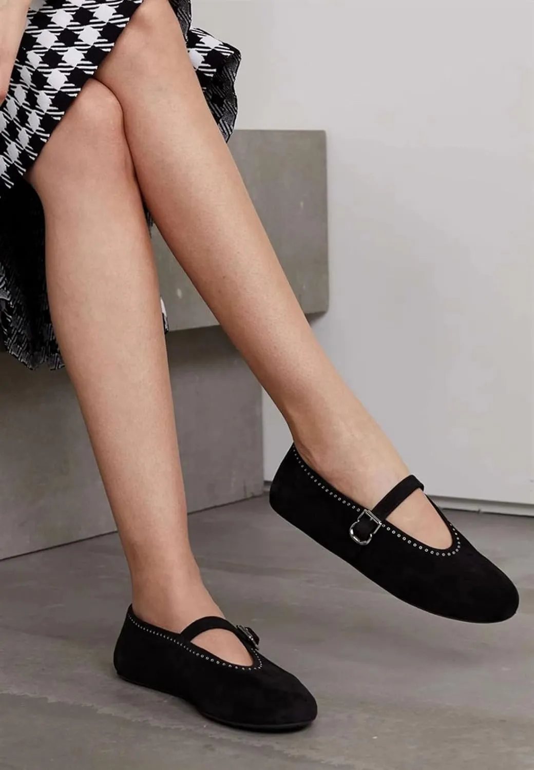 Divanne Ballet Flats for Women, Leopard Ballerina Shoes Crystal-Embellished Mary Jane Flats Mesh Flat Shoes