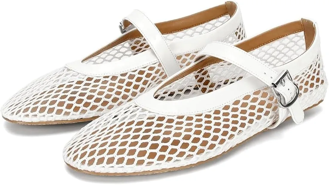 Divanne Ballet Flats for Women, Leopard Ballerina Shoes Crystal-Embellished Mary Jane Flats Mesh Flat Shoes