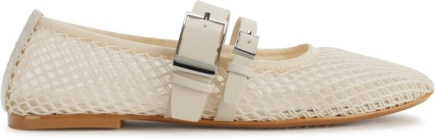 DKNY Women's Dade Mesh Ballet Flat with Belt Detail