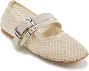 DKNY Women's Dade Mesh Ballet Flat with Belt Detail