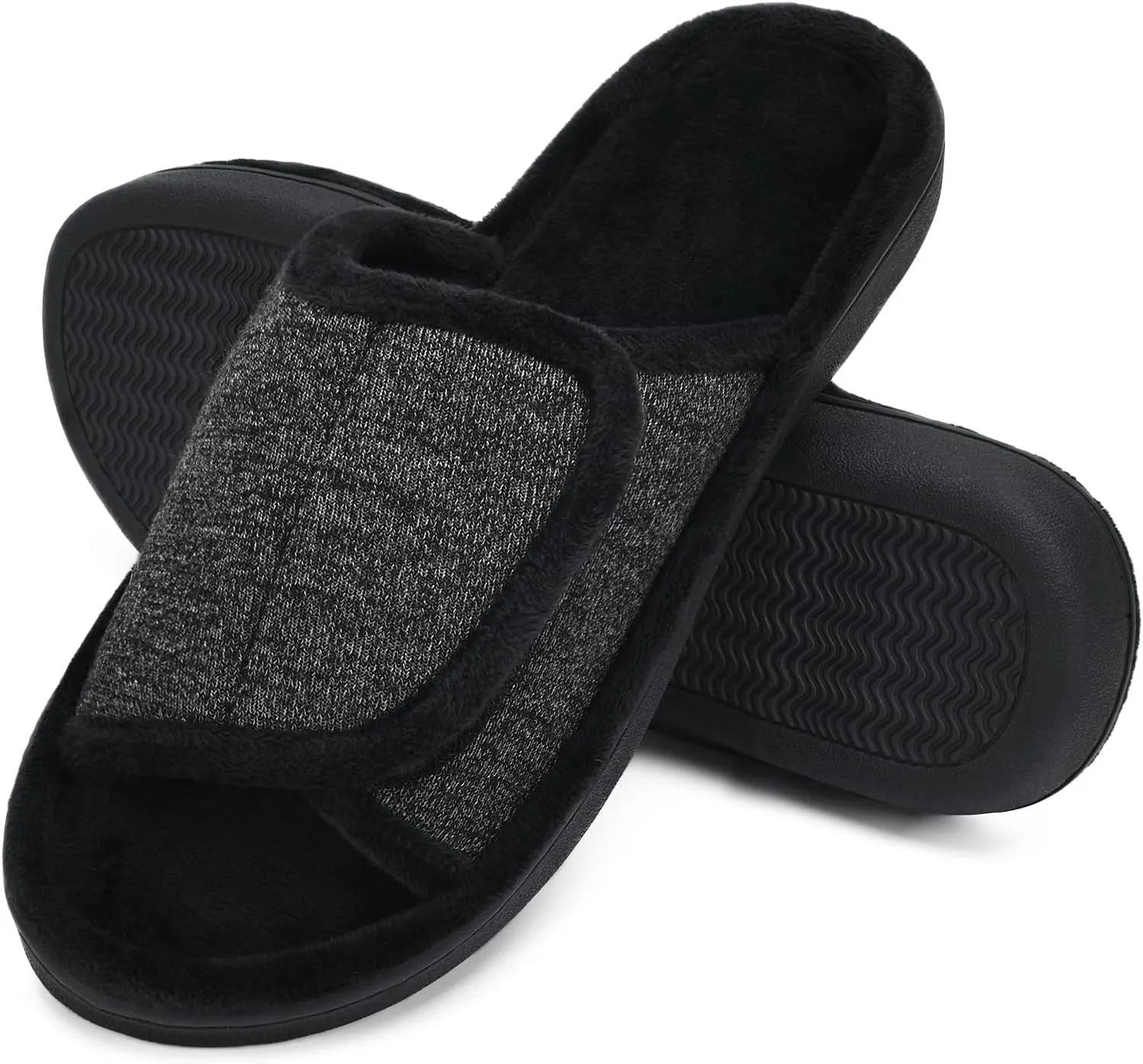 DL Adjustable Men's Memory Foam Slippers, Comfy Indoor Outdoor, Breathable Slide Bedroom Velcor Slippers Size 7-14 Black, Gray, Navy, Brown