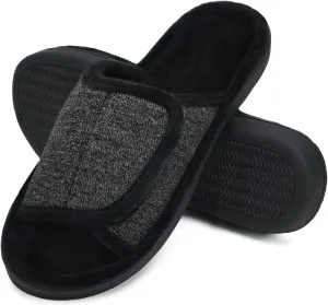DL Adjustable Men's Memory Foam Slippers, Comfy Indoor Outdoor, Breathable Slide Bedroom Velcor Slippers Size 7-14 Black, Gray, Navy, Brown