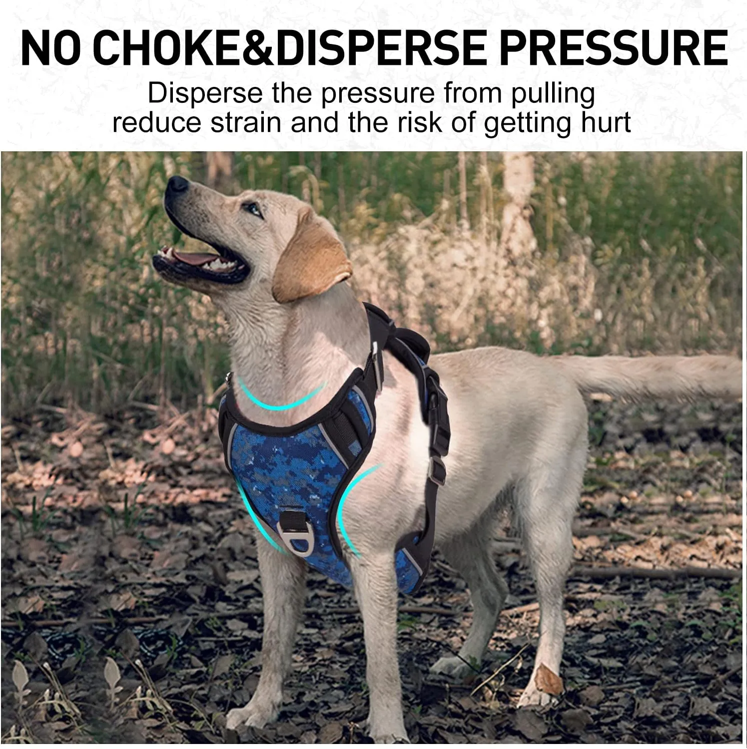Dog Harness for Large Dogs No Pull with Handle 2 Metal Leash Clips, Adjustable Reflective Puppy Harness, Breathable Camo Oxford Padded Vest Easy Control Front Clip for Medium Large Dogs