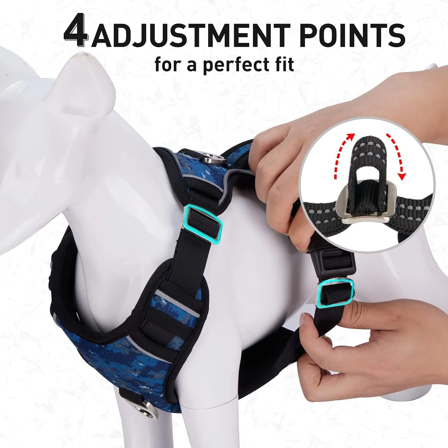 Dog Harness for Large Dogs No Pull with Handle 2 Metal Leash Clips, Adjustable Reflective Puppy Harness, Breathable Camo Oxford Padded Vest Easy Control Front Clip for Medium Large Dogs